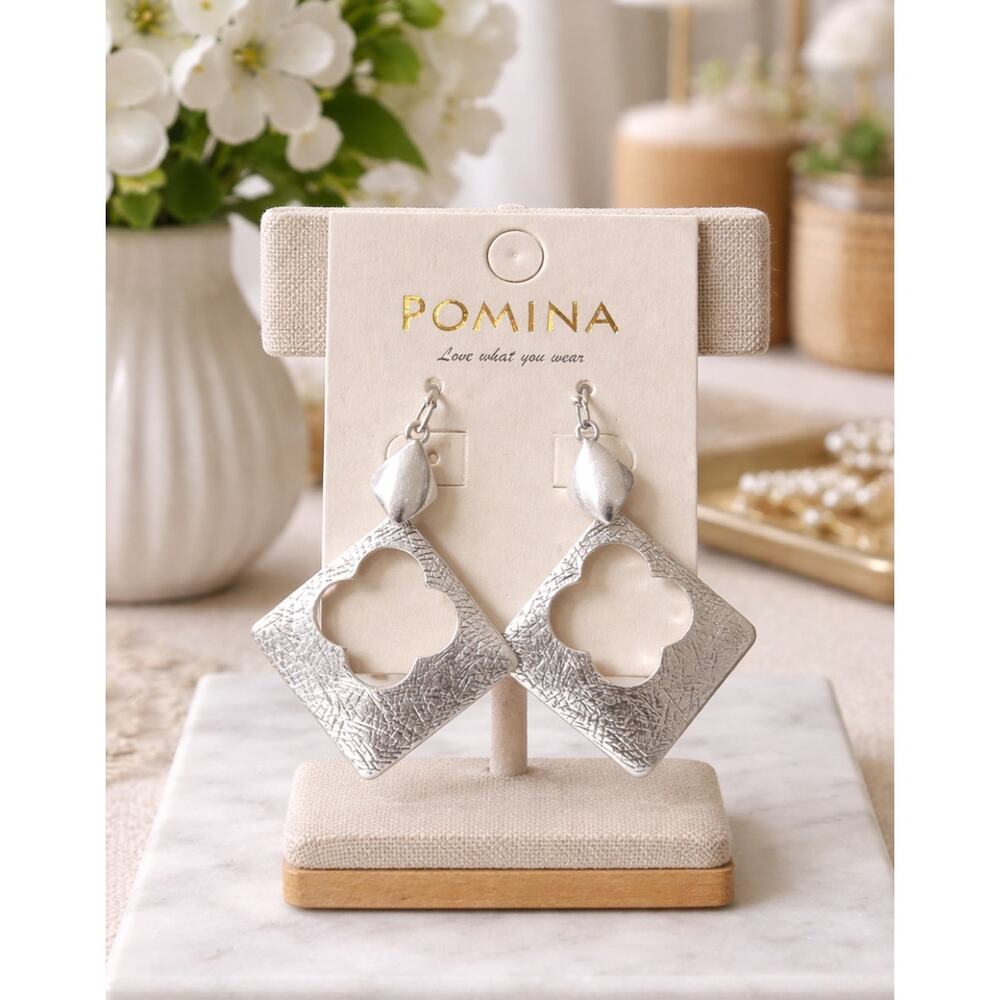 Pomina Silver Clover Cut Out Earrings New